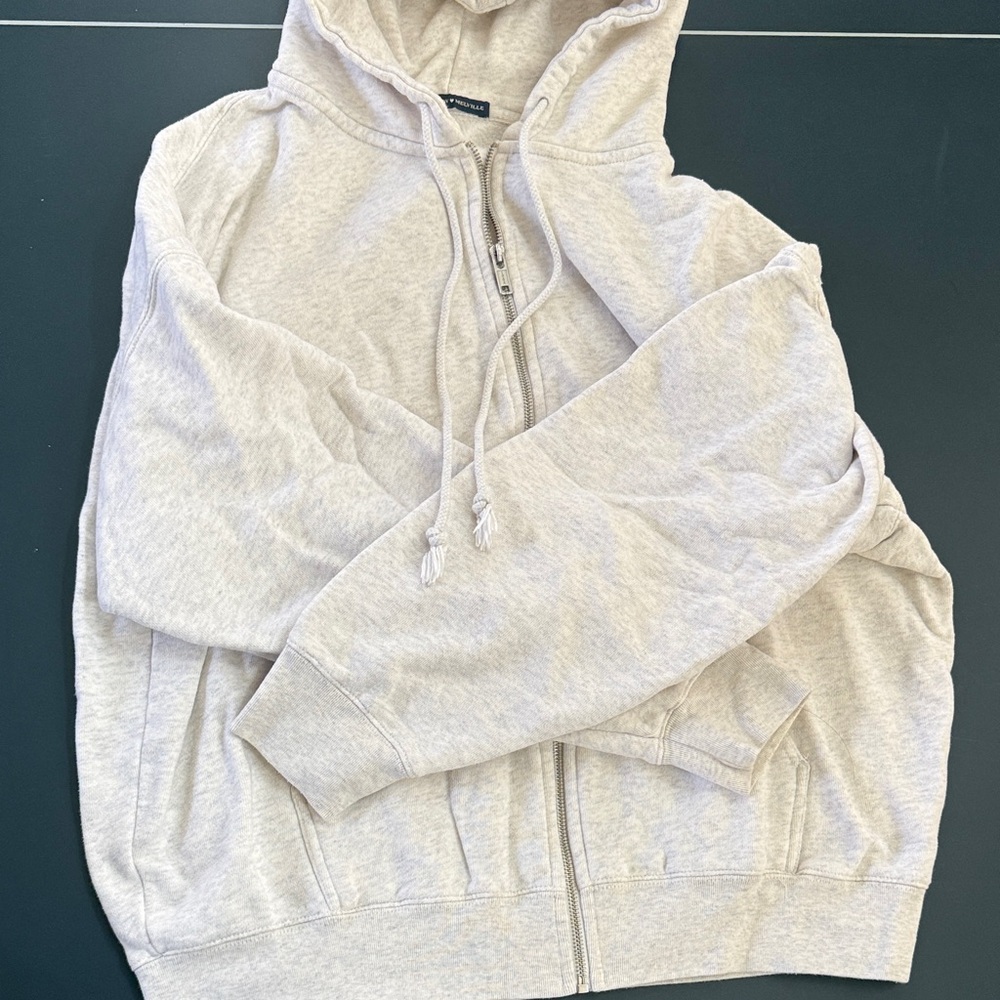 Brandy Melville Light Gray Full-Zip Hoodie Sweatshirt